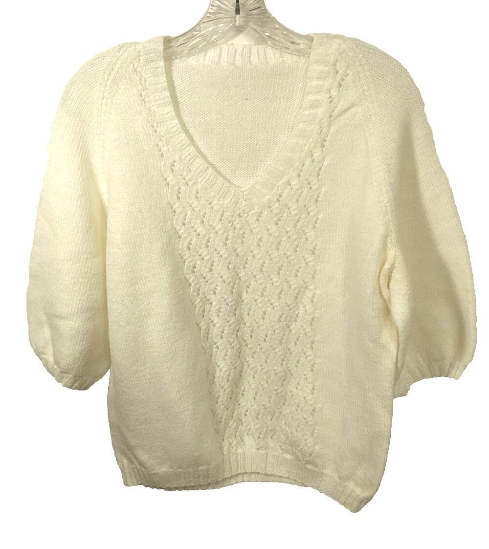 Vintage Handmade White Knitted Sweater, size Large